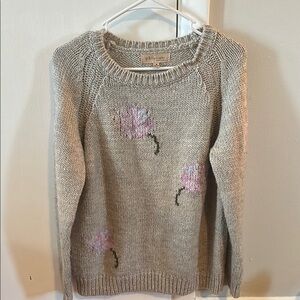 Philosophy Women's Gray Sweater with Pink Floral Design